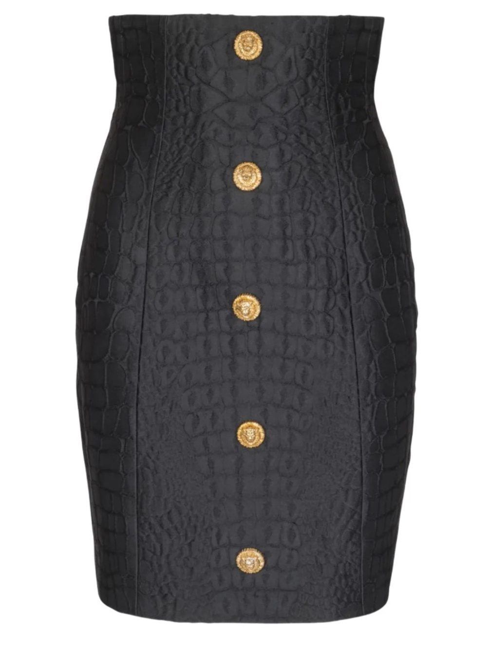 Balmain Croco Jacquard Button-Front Mini Pencil Skirt
